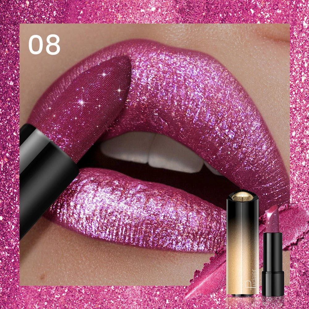 Glitter Lipstick, a pressable pearlescent lipstick, is very shiny like crushed diamond particles, smooth and long-lasting, has a