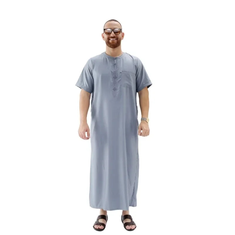 Muslim Abaya Islamic Clothing Men Kaftan Pakistan Muslim Saudi Arabia Djellaba Islam Clothing Afghan Short sleeved Robe Thobe