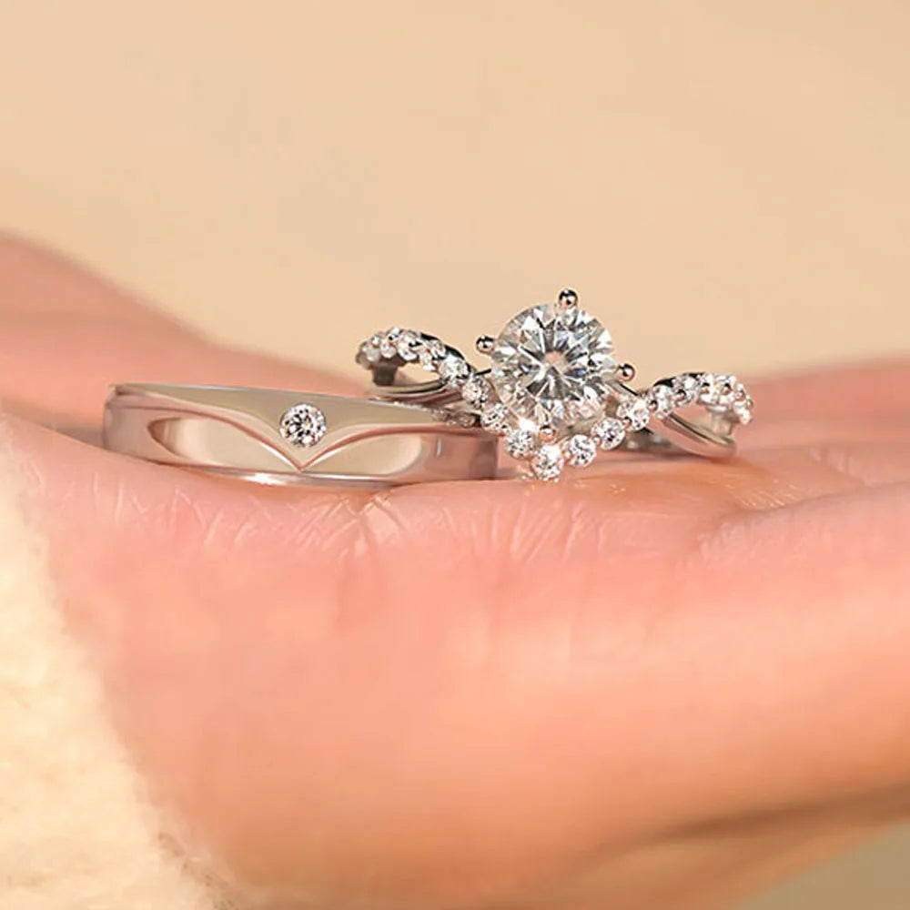 V-Shape 1 Ct. Adjustable Couple Ring Copper Plated Platinum Men Women 2 PCS Overlap Opening Wedding Finger Jewelry Drop Shipping