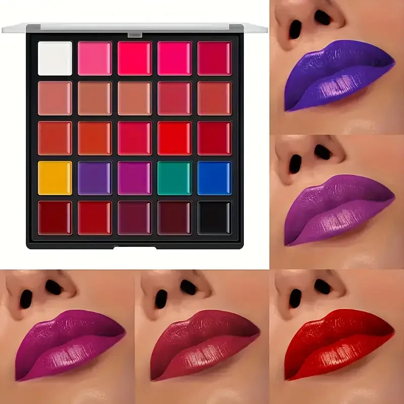 25-Color Lipstick Palette Long-Lasting 24-Hour Wear,Waterproof and Smudge-Proof,Multi-Purpose for Lips and Eyes,Valentine's Gift