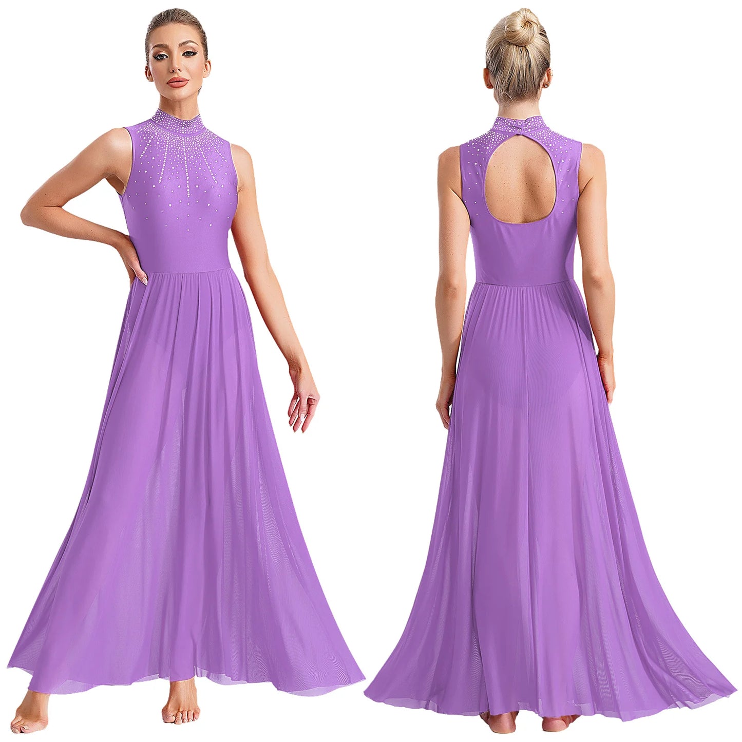 Womens Lyrical Dance Long Dress Cutout Back Full Length Overlay Leotard Costume Lady Latin Rumba Tango Maxi Dress Dancewear