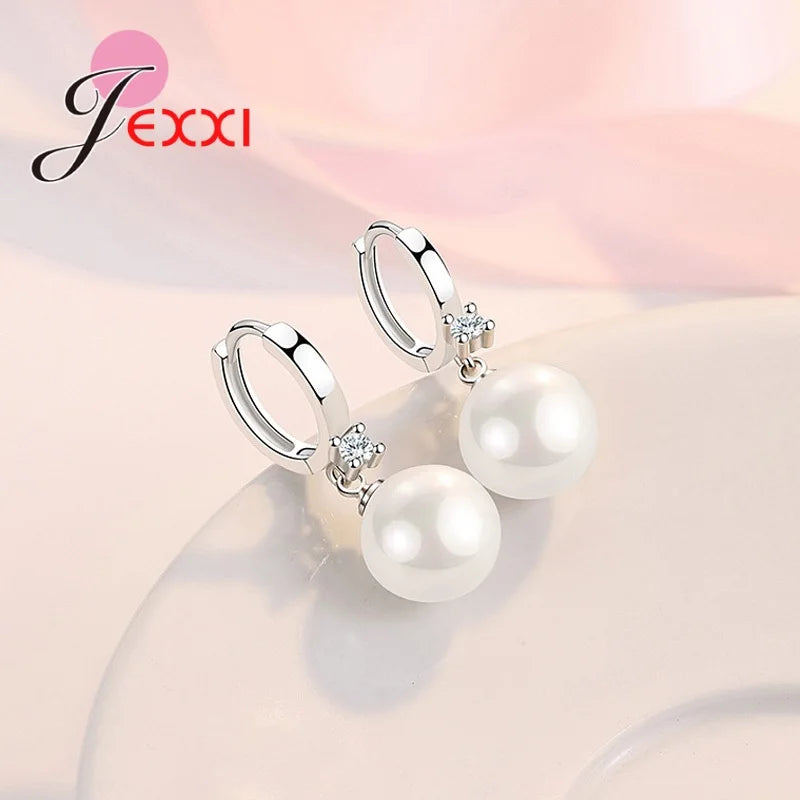 925 Sterling Silver Jewelry Set Earring Necklace Exquisite Polished Pearls Ornaments for Woman Wedding Accessories