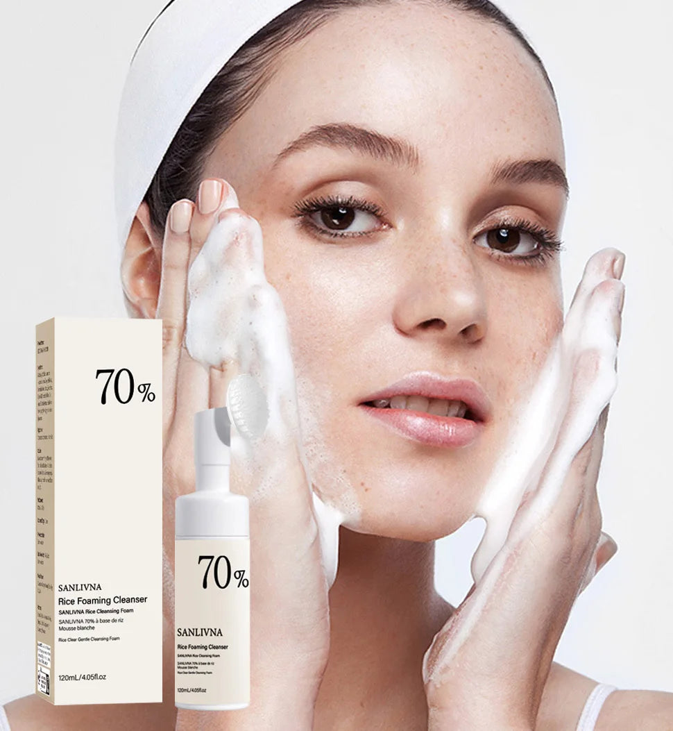 Rice Toner 70% Rice Extract Serum with Niacinamide, Rice Cleansing Foam, Deep Cleansing, Moisturizer for Dry Skin, Skin Care Set