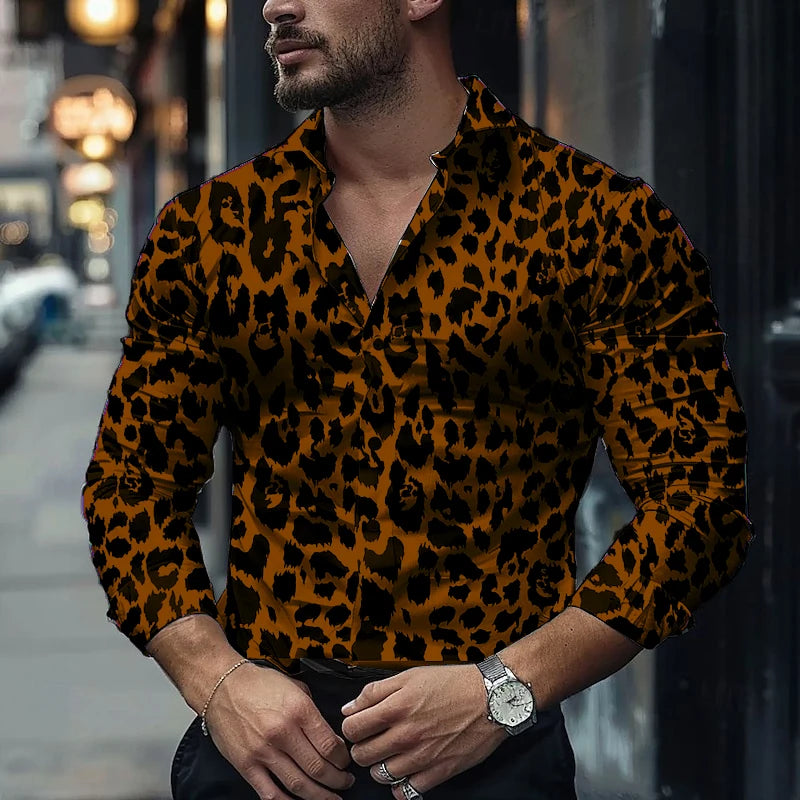 Fashion Men's Long-sleeved Shirts Leopard Pattern 3D Printed Single-breasted Shirts Casual Party Shirts Tops Men's Clothing