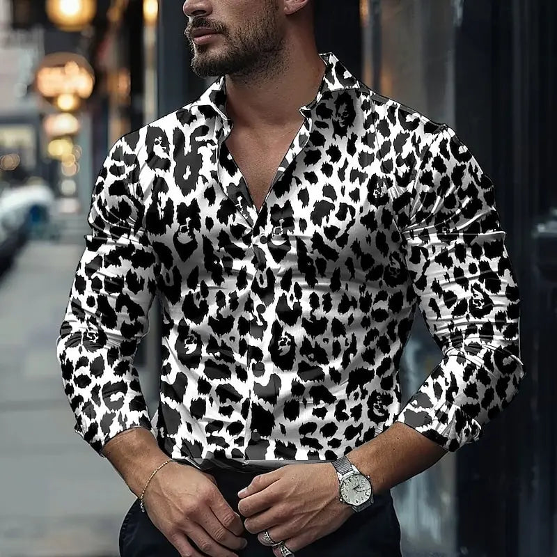 Fashion Men's Long-sleeved Shirts Leopard Pattern 3D Printed Single-breasted Shirts Casual Party Shirts Tops Men's Clothing
