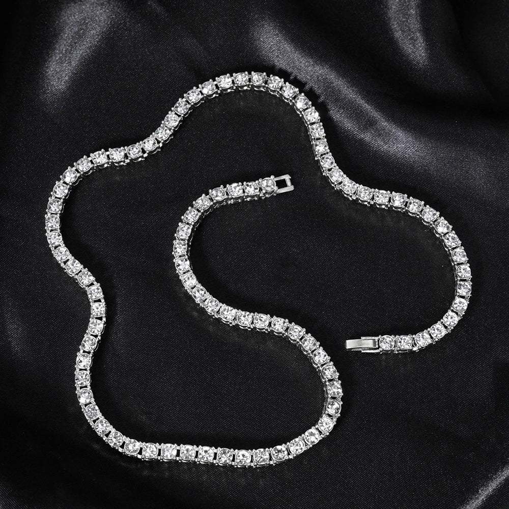 Classical 4MM Tennis Chain Iced Out Bracelet Necklace Men Fashion Hip Hop Jewelry Women 8/16/18/20/24inch Choker Punk Party Gift