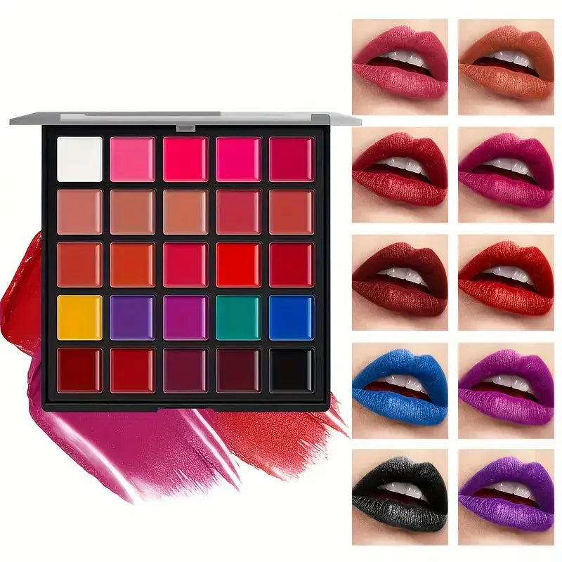 25-Color Lipstick Palette Long-Lasting 24-Hour Wear,Waterproof and Smudge-Proof,Multi-Purpose for Lips and Eyes,Valentine's Gift