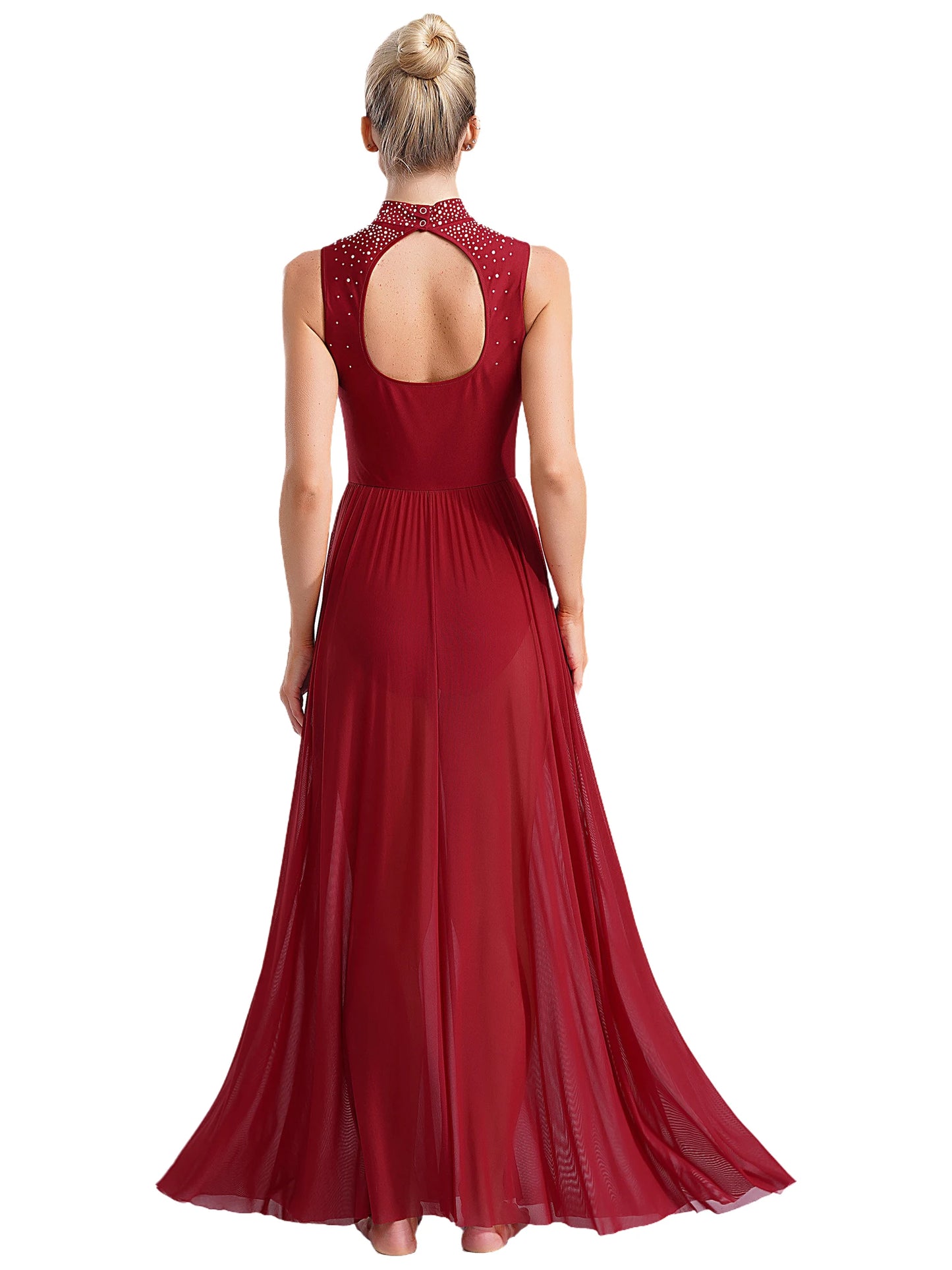 Womens Lyrical Dance Long Dress Cutout Back Full Length Overlay Leotard Costume Lady Latin Rumba Tango Maxi Dress Dancewear