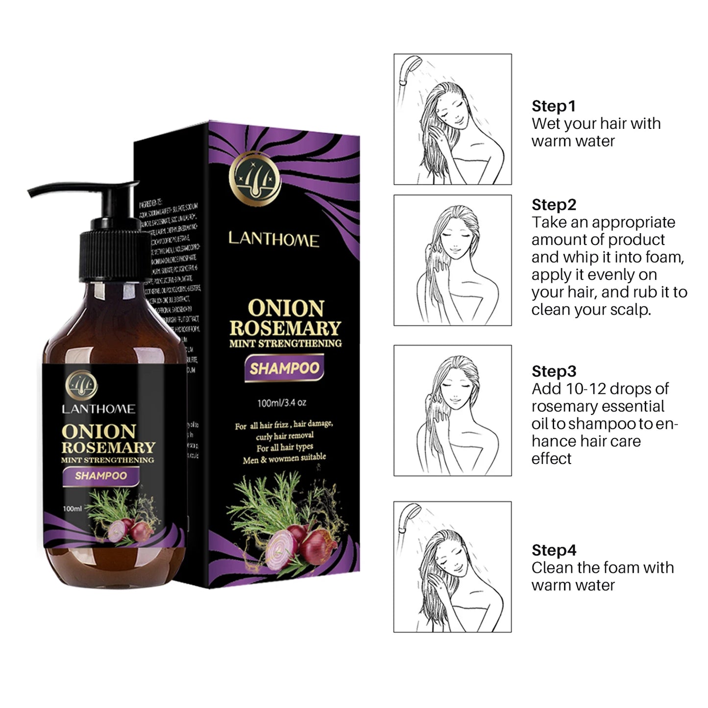 100ML Hair Shampoo For Fast Hair Growth Rosemary Onion Shampoo 30ML Spray Anti Hair Loss Effective Within 7 Day Hair Growth