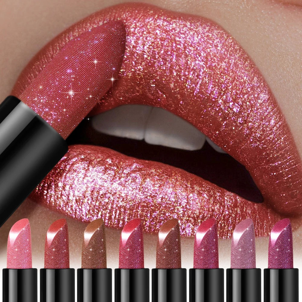 Glitter Lipstick, a pressable pearlescent lipstick, is very shiny like crushed diamond particles, smooth and long-lasting, has a