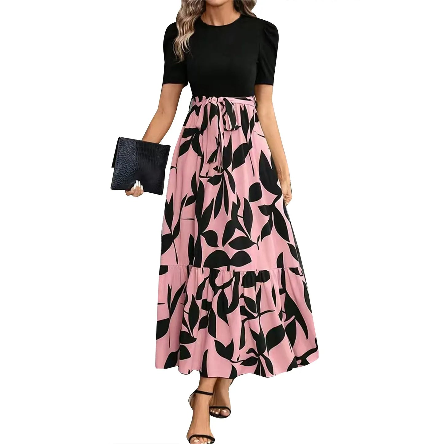 Dresses Elegant Office Lady Outfits A-line Lace-up Slim Fit Waist Ruffle Hem Skirt Women Dress Summer vestidos de mujer casuales