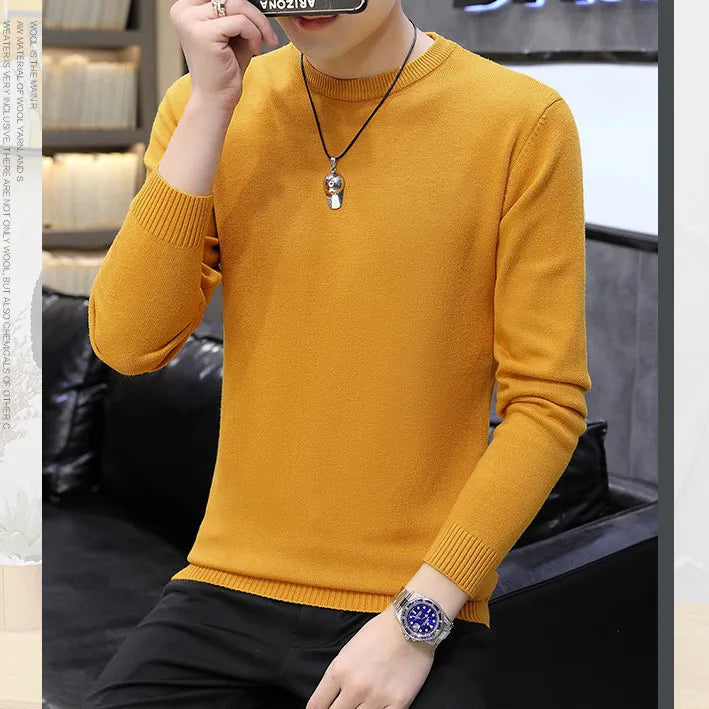 Sweater Men's Young Knitted Solid Color Casual Pullover Round Neck Sweaters