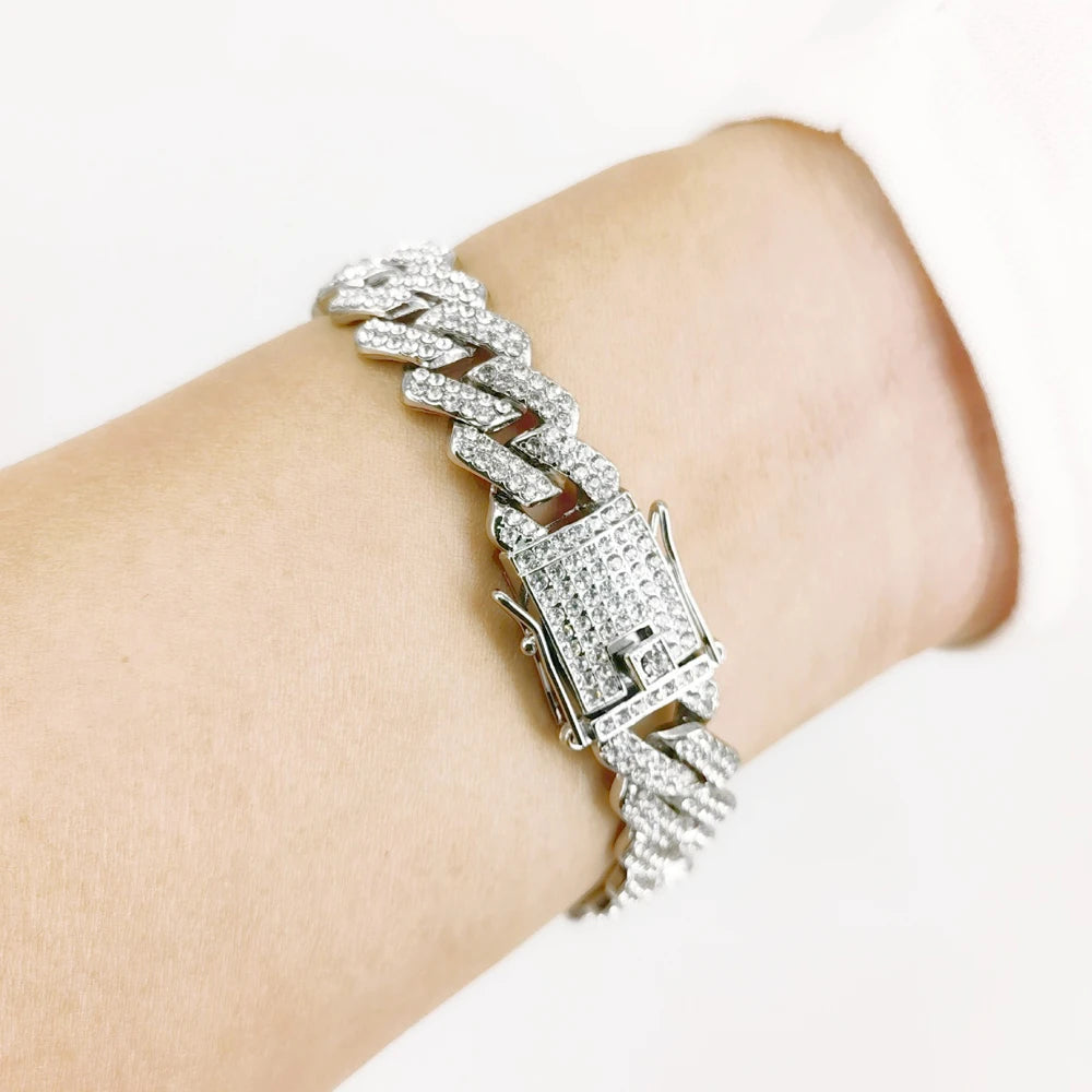 Fashion Men Cuban Link Iced Out Necklace 14MM width Rhinestones Chain Rapper CZ Cuban Chain Necklace Hip Hop Birthday Jewelry