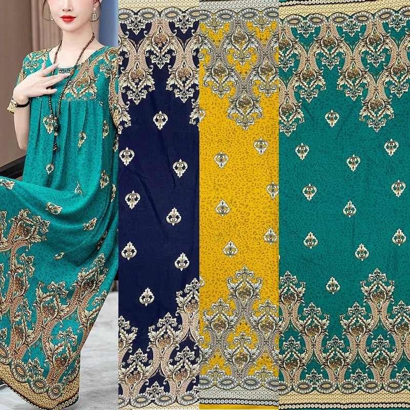 Summer Printed Rayon Fabric Soft Comfortable By The Meter for Women\'s Dress Shirts Diy Sewing Cloth Flowers Breathable Green