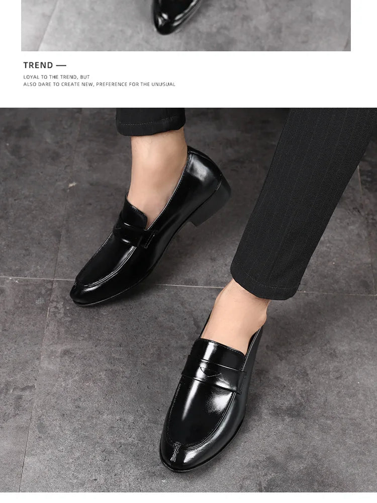 Men's Shoes Loafers Dress Man British Casual Single Leather Small Square Toe Mens Genuine Shoe Formal Black Elegant Good Quality