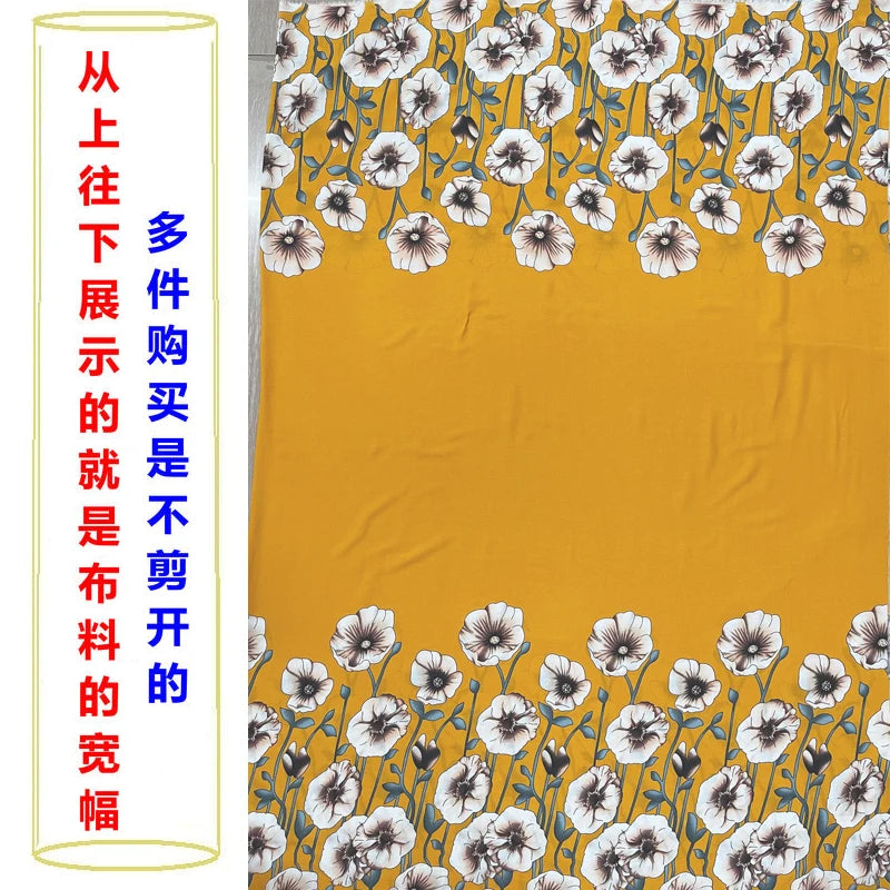 Summer Printed Rayon Fabric Soft Comfortable By The Meter for Women\'s Dress Shirts Diy Sewing Cloth Flowers Breathable Green