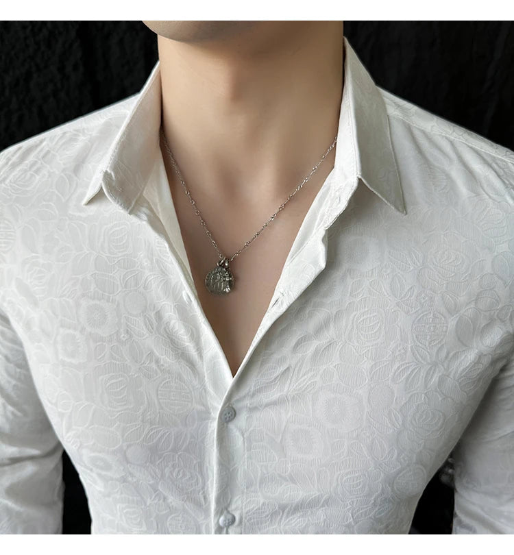 Camisas De Hombre Men Fashion Long Sleeve Jacquard Shirt High Quality Luxury Business Slimming Social Elegant Dress Casual Shirt