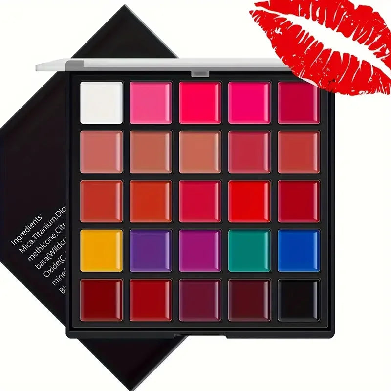 25-Color Lipstick Palette Long-Lasting 24-Hour Wear,Waterproof and Smudge-Proof,Multi-Purpose for Lips and Eyes,Valentine's Gift