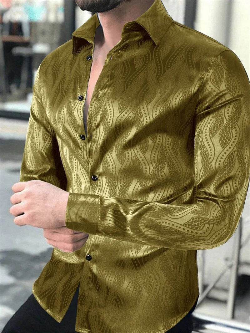2025 men's shirt business button shirt summer long sleeved lapel vacation shirt fashionable temperament casual top