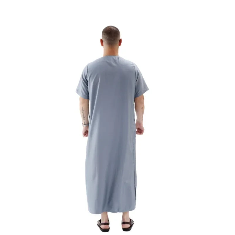 Muslim Abaya Islamic Clothing Men Kaftan Pakistan Muslim Saudi Arabia Djellaba Islam Clothing Afghan Short sleeved Robe Thobe