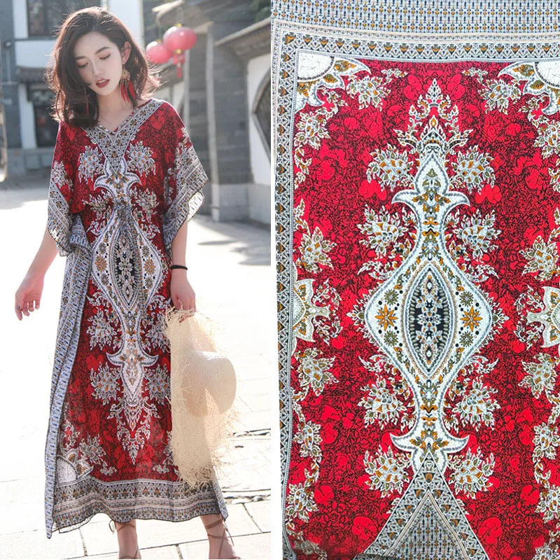 Summer Printed Rayon Fabric Soft Comfortable By The Meter for Women\'s Dress Shirts Diy Sewing Cloth Flowers Breathable Green