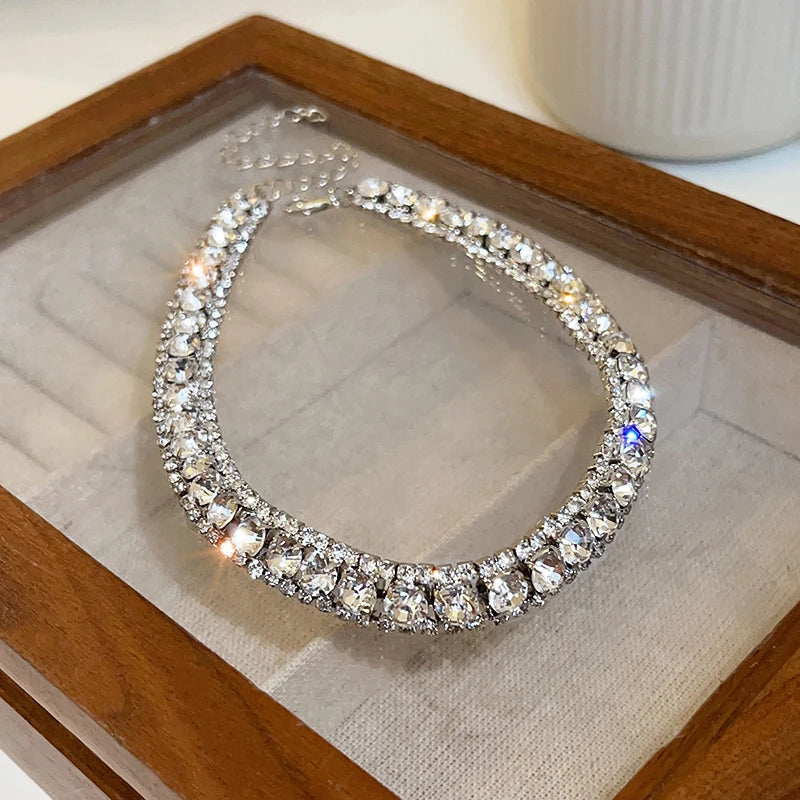 DREJEW Inlaid Green Crystal Necklaces Stud Earrings Jewelry Set For Women Luxury Necklace and Earring with Rhinestones For Party