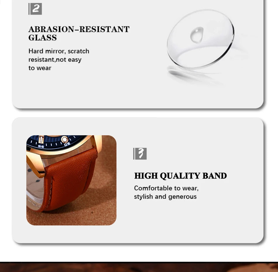 2PCS Set Fashion Mens Calendar Watches Luxury Male Business Casual Brown Leather Quartz Watch Men Bracelet Wrist Watch