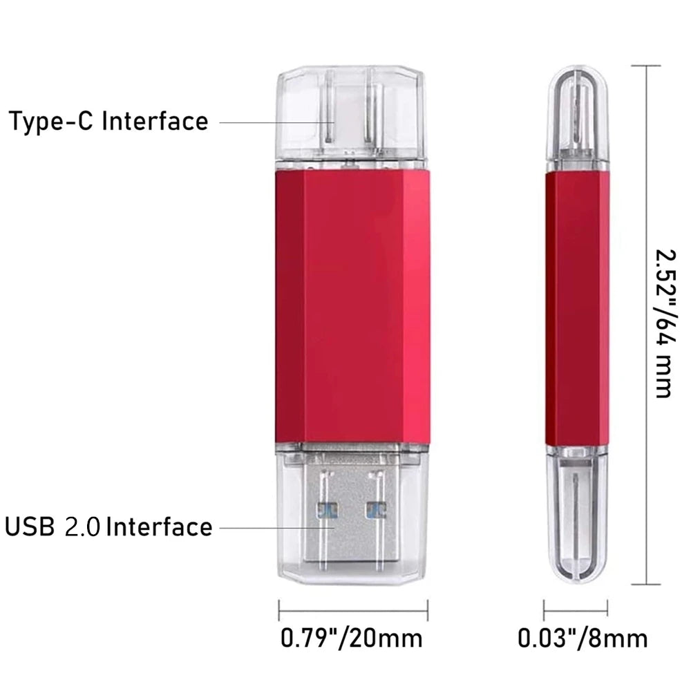 BINFUL 2NI1 TYPE-C USB 2.0 Flash Drive 2TB 1TB 512GB High speed Pen drive with key chain Memory stick Creative Business gift U d