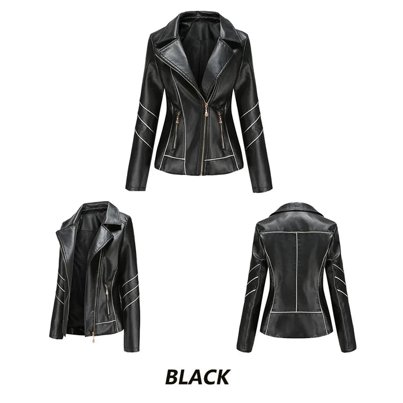 Red PU Faux Leather Jacket Women fashion Casual Biker Jackets Outwear Female Tops spring and autumn Black Leather Jacket Coat