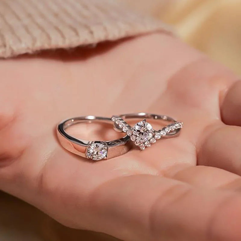 V-Shape 1 Ct. Adjustable Couple Ring Copper Plated Platinum Men Women 2 PCS Overlap Opening Wedding Finger Jewelry Drop Shipping