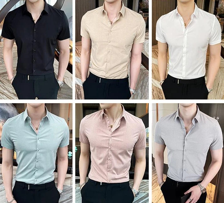 Black Man Tops Plain Shirts And Blouses For Men Short Sleeve Clothing With Collar Luxury Social Aesthetic Designer Original Cool