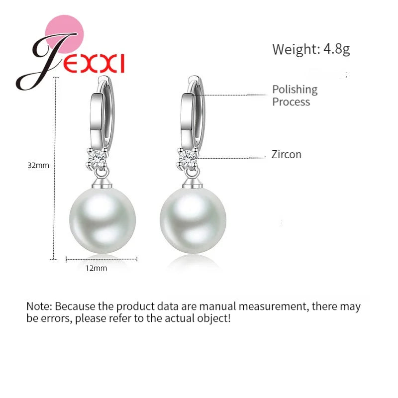925 Sterling Silver Jewelry Set Earring Necklace Exquisite Polished Pearls Ornaments for Woman Wedding Accessories