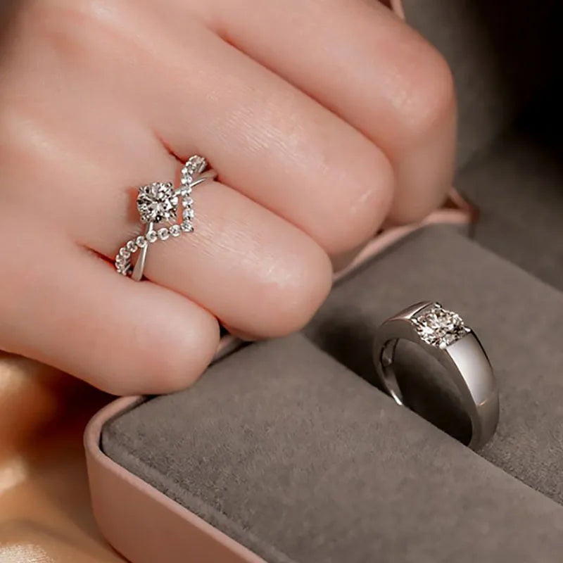 V-Shape 1 Ct. Adjustable Couple Ring Copper Plated Platinum Men Women 2 PCS Overlap Opening Wedding Finger Jewelry Drop Shipping