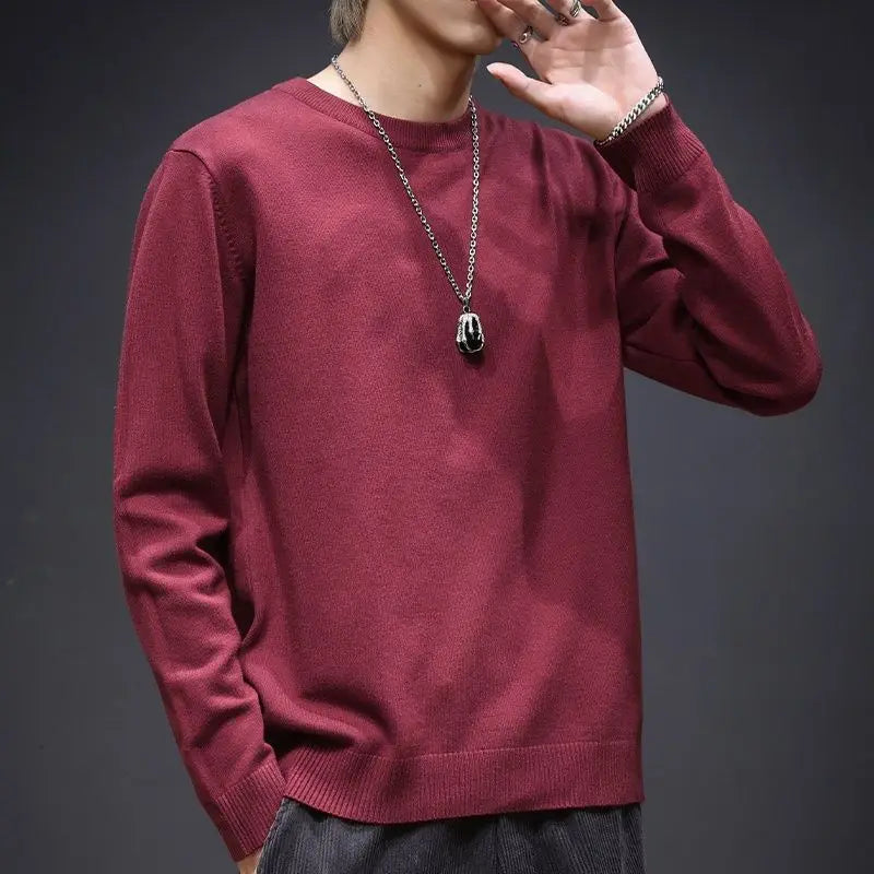 Sweater Men's Young Knitted Solid Color Casual Pullover Round Neck Sweaters