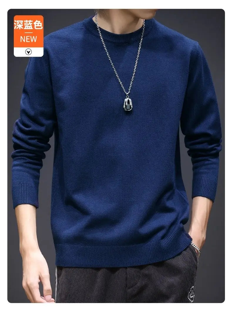 Sweater Men's Young Knitted Solid Color Casual Pullover Round Neck Sweaters