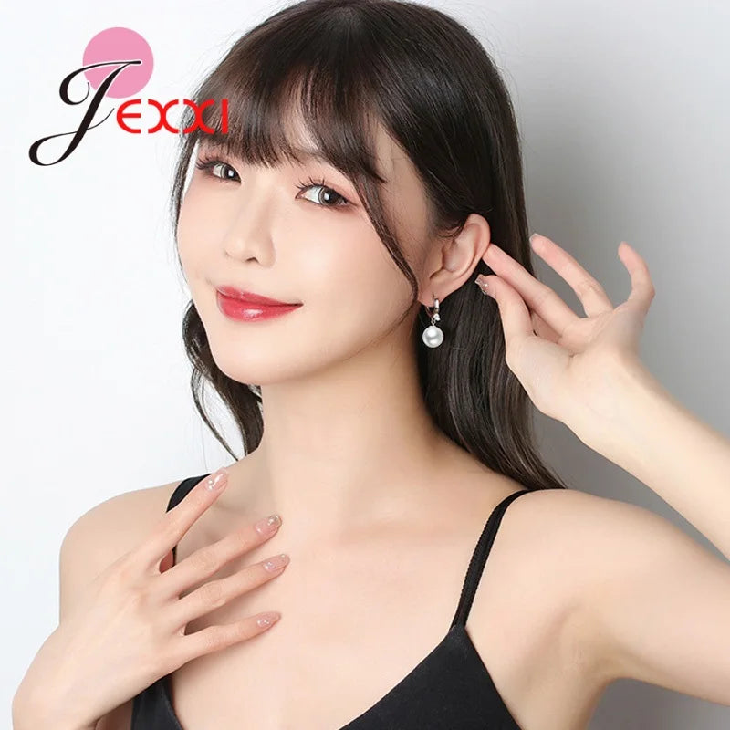 925 Sterling Silver Jewelry Set Earring Necklace Exquisite Polished Pearls Ornaments for Woman Wedding Accessories