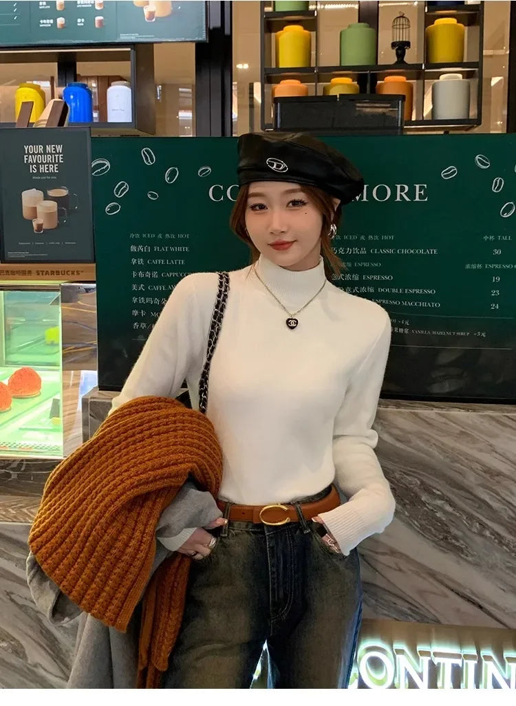 Sweater For Women Winter Thicken Turtleneck Slim Knit Pullover New Warm Plush Velvet Lined Knitwear Jumper Tops Casual Poleras