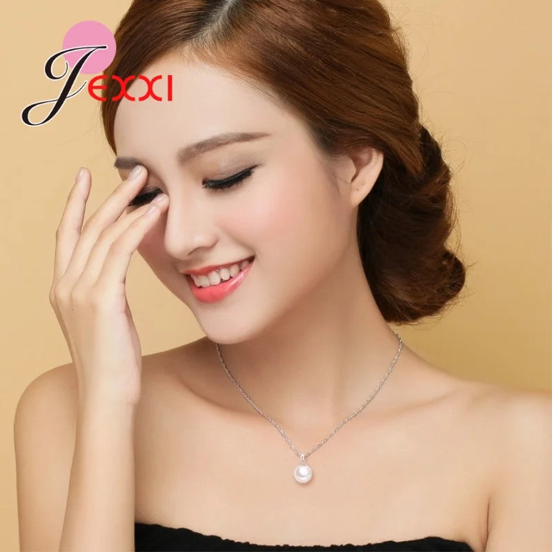 925 Sterling Silver Jewelry Set Earring Necklace Exquisite Polished Pearls Ornaments for Woman Wedding Accessories