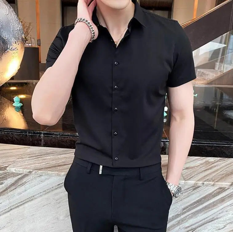 Black Man Tops Plain Shirts And Blouses For Men Short Sleeve Clothing With Collar Luxury Social Aesthetic Designer Original Cool