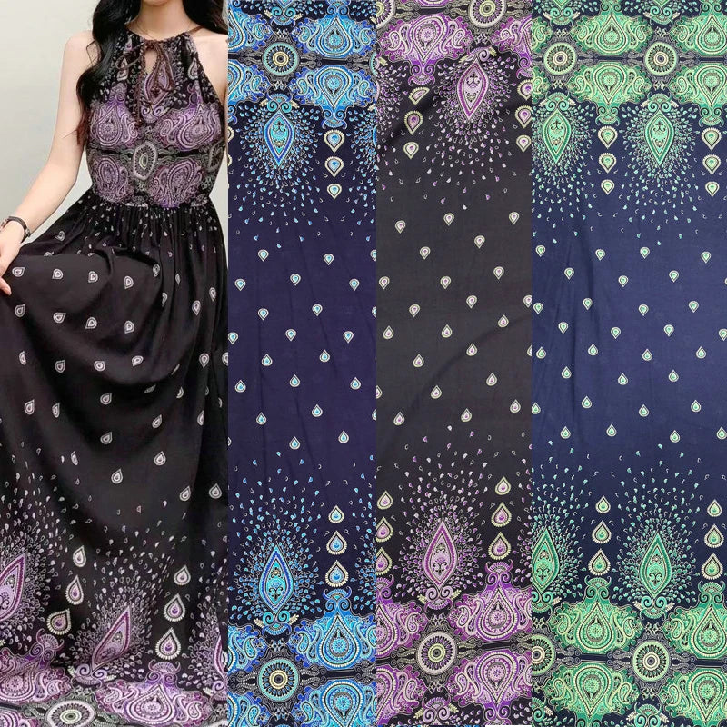 Summer Printed Rayon Fabric Soft Comfortable By The Meter for Women\'s Dress Shirts Diy Sewing Cloth Flowers Breathable Green