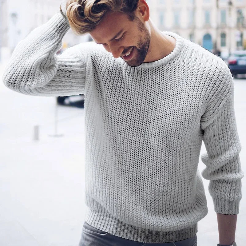 Men's Sweater for Autumn and Winter, European and American Fashion, Pullover, Solid Color, Knitted, Simple Inner Wear Sweater