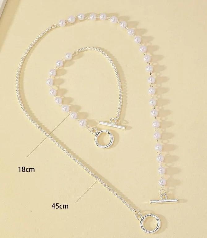 Bracelet Necklaces Jewelry Set Fashion Elegant Design Splicing Pearl Chain Light Luxury Jewelry Set for Women Серьги Женские