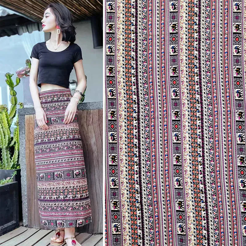 Summer Printed Rayon Fabric Soft Comfortable By The Meter for Women\'s Dress Shirts Diy Sewing Cloth Flowers Breathable Green