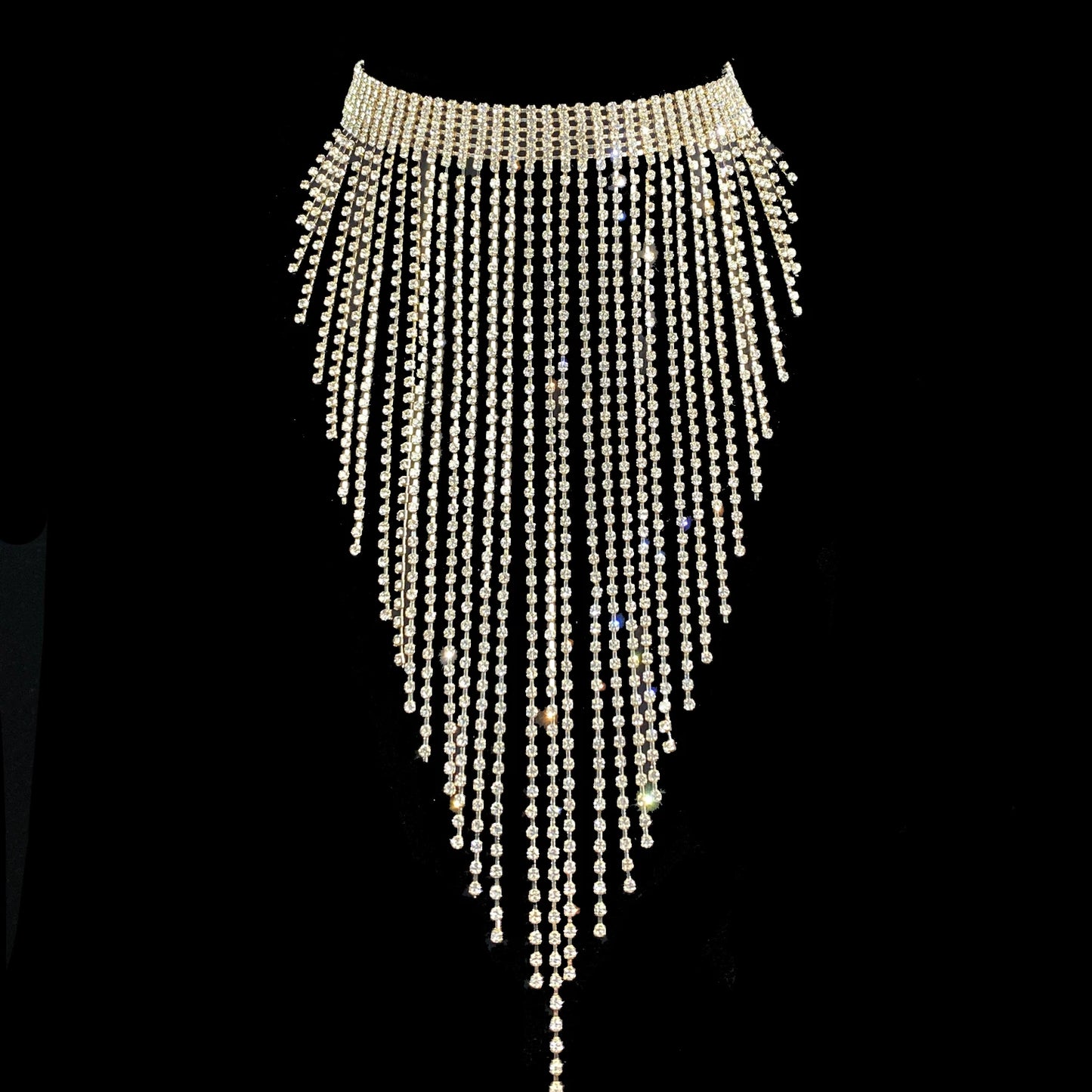 1PC Luxury Long Tassel Necklace Full of Rhinestone Ladies Crystal Necklace Banquet Party Wedding