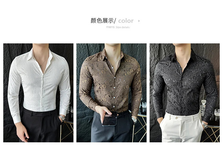 Camisas De Hombre Men Fashion Long Sleeve Jacquard Shirt High Quality Luxury Business Slimming Social Elegant Dress Casual Shirt
