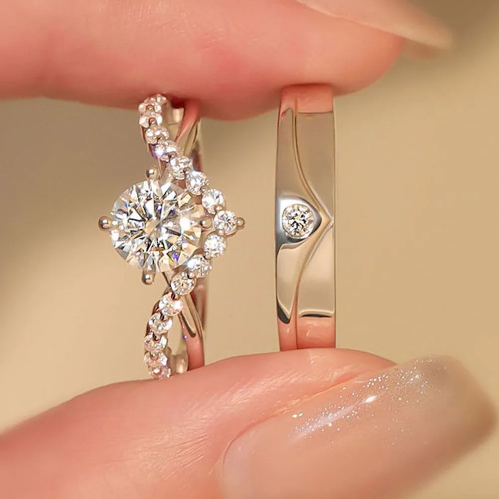 V-Shape 1 Ct. Adjustable Couple Ring Copper Plated Platinum Men Women 2 PCS Overlap Opening Wedding Finger Jewelry Drop Shipping