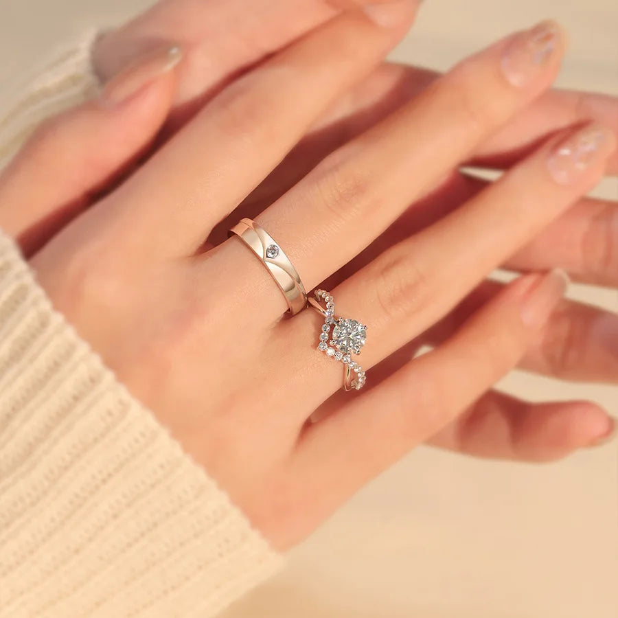 V-Shape 1 Ct. Adjustable Couple Ring Copper Plated Platinum Men Women 2 PCS Overlap Opening Wedding Finger Jewelry Drop Shipping