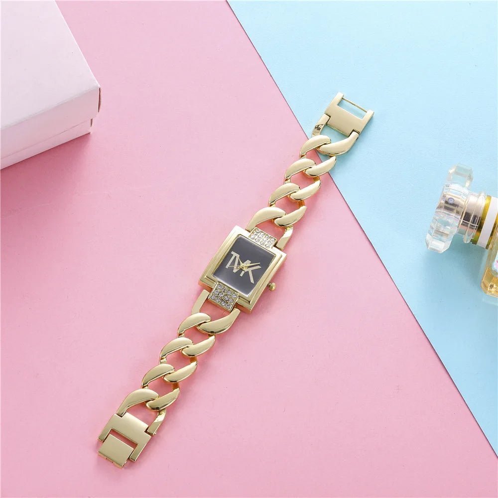 UTHAI Watch Women Square Diamond Inlaid Square Light Luxury Fashion Quartz Watches Metal Female Bracelet Wristwatch Girl Clock