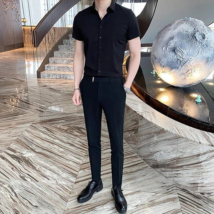 Black Man Tops Plain Shirts And Blouses For Men Short Sleeve Clothing With Collar Luxury Social Aesthetic Designer Original Cool