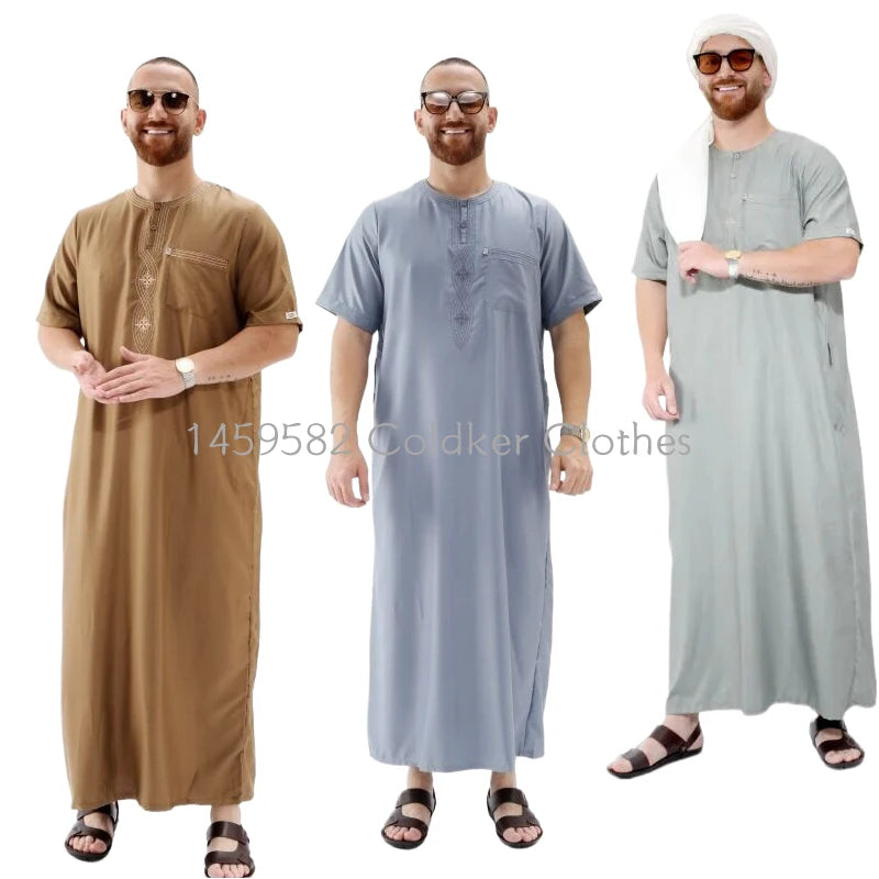 Muslim Abaya Islamic Clothing Men Kaftan Pakistan Muslim Saudi Arabia Djellaba Islam Clothing Afghan Short sleeved Robe Thobe